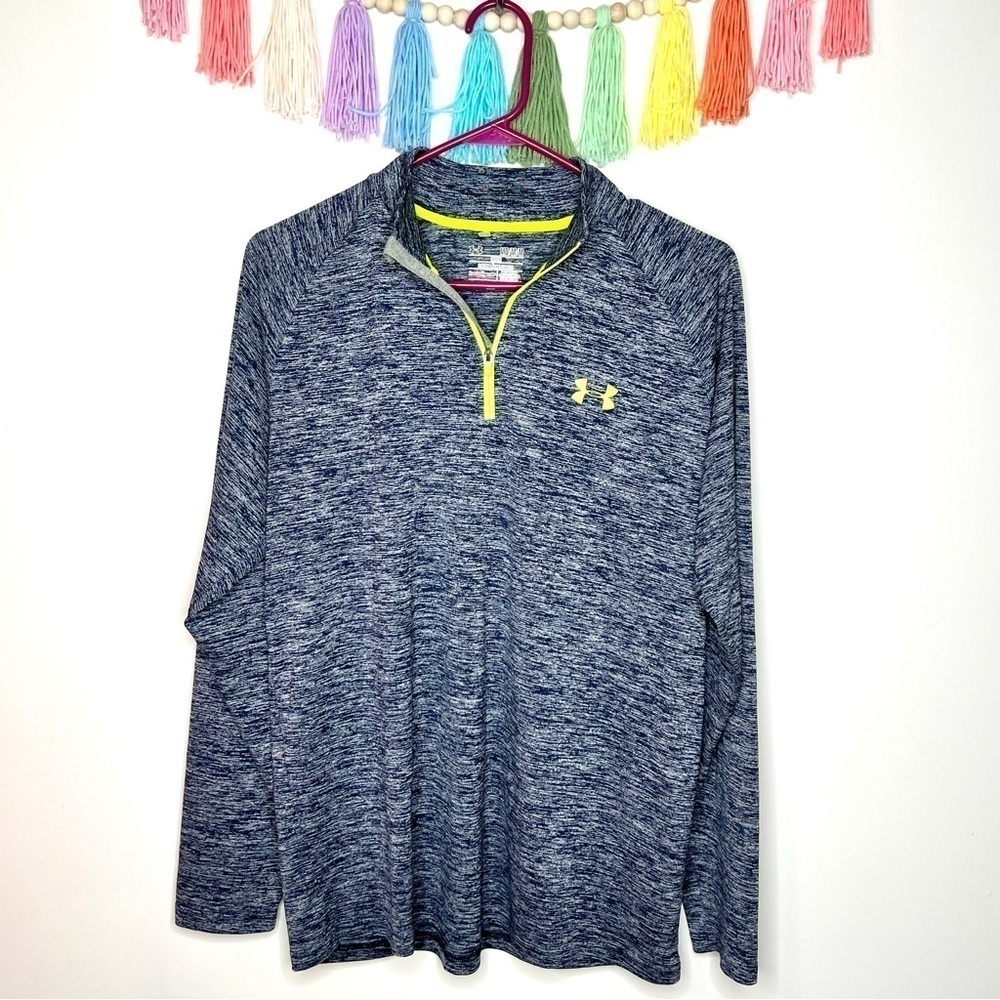 Under Armour Cold Gear Gray Navy Lime Chartreuse Long Sleeve Athletic Top Medium - Picture 15 of 15